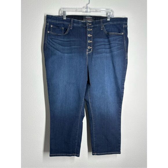 Torrid Crop Sky High Skinny Premium Stretch High Rise Jean Dark Wash Size 24 - Picture 1 of 12